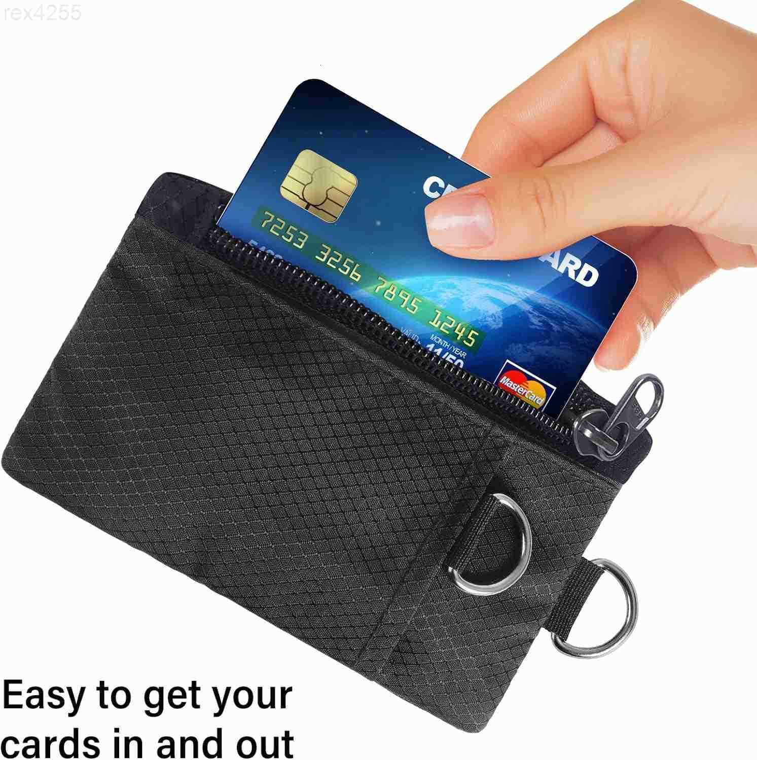 RFID Blocking Wallet Minimalist Wallet for Men Small Wallet for Women with Lanyard Keychain ID Holder Zipper for Cards Coins Travel Waterresistant Bla