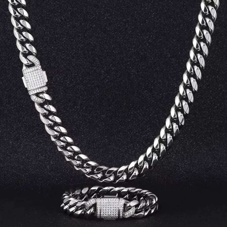KRKC Wholesale Mens Hip Hop Jewelry Cuban Link Necklace 14k 18k Gold Iced Out Diamond CZ Cuban Link Chain for Men Women