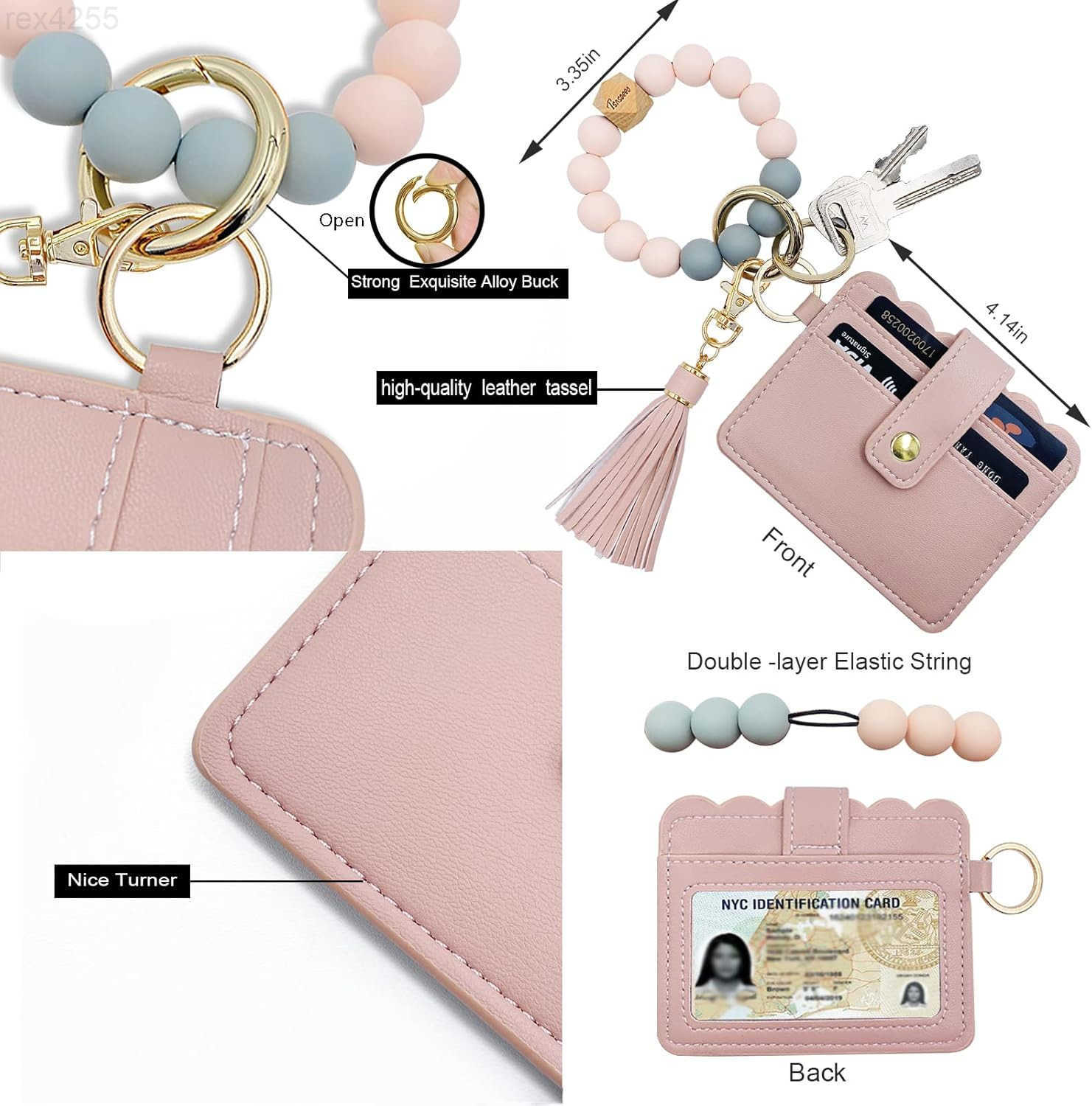 Wallet Wristlet Small Credit Card Holder Bracelet Key Chain Purse Bangle Tassel Beads Key Rings for WomenW250911