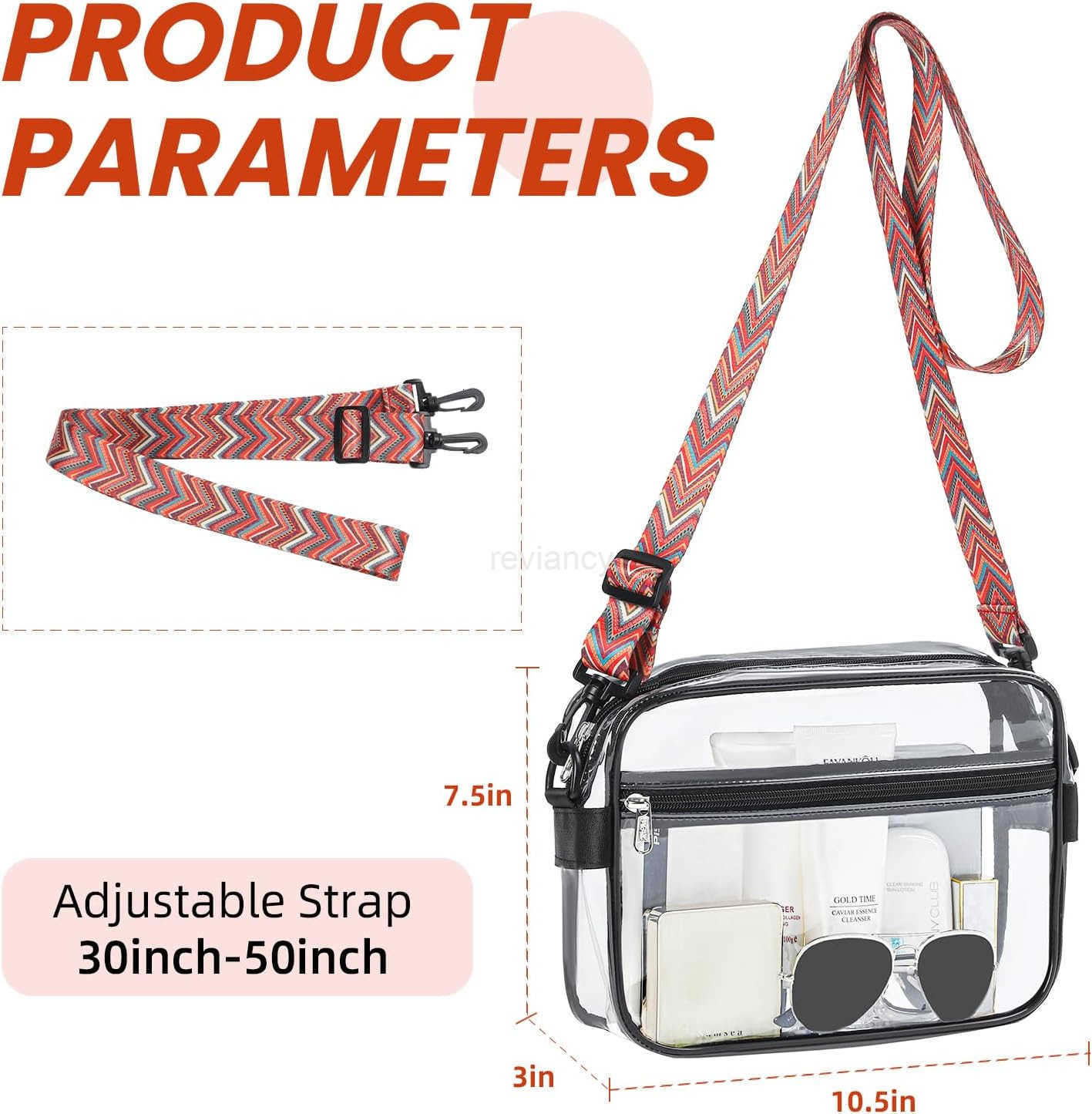 Clear Bag Stadium Approved Crossbody Shoulder Messenger Clear Purse with Adjustable StrapW250911