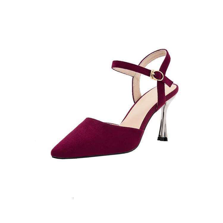 30-44 2025 New High Heels Thin Large Size Buckle Black Heel Sandals Women Shoes