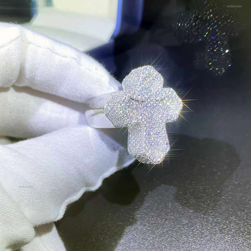 Band New Style Sterling Sier Iced Out Moissanite Dia Ring Cross Custom Jewelry Rings For Men