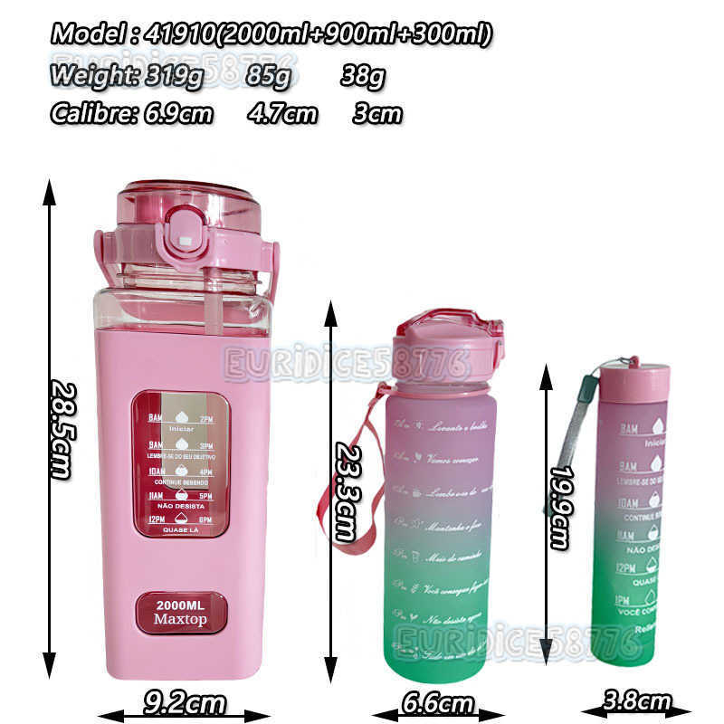 Large Capacity Gradient Color Plastic Cup Threepiece Set Water Cup Portable Outdoor Sports Water Bottle Set Square Water Cup H250911