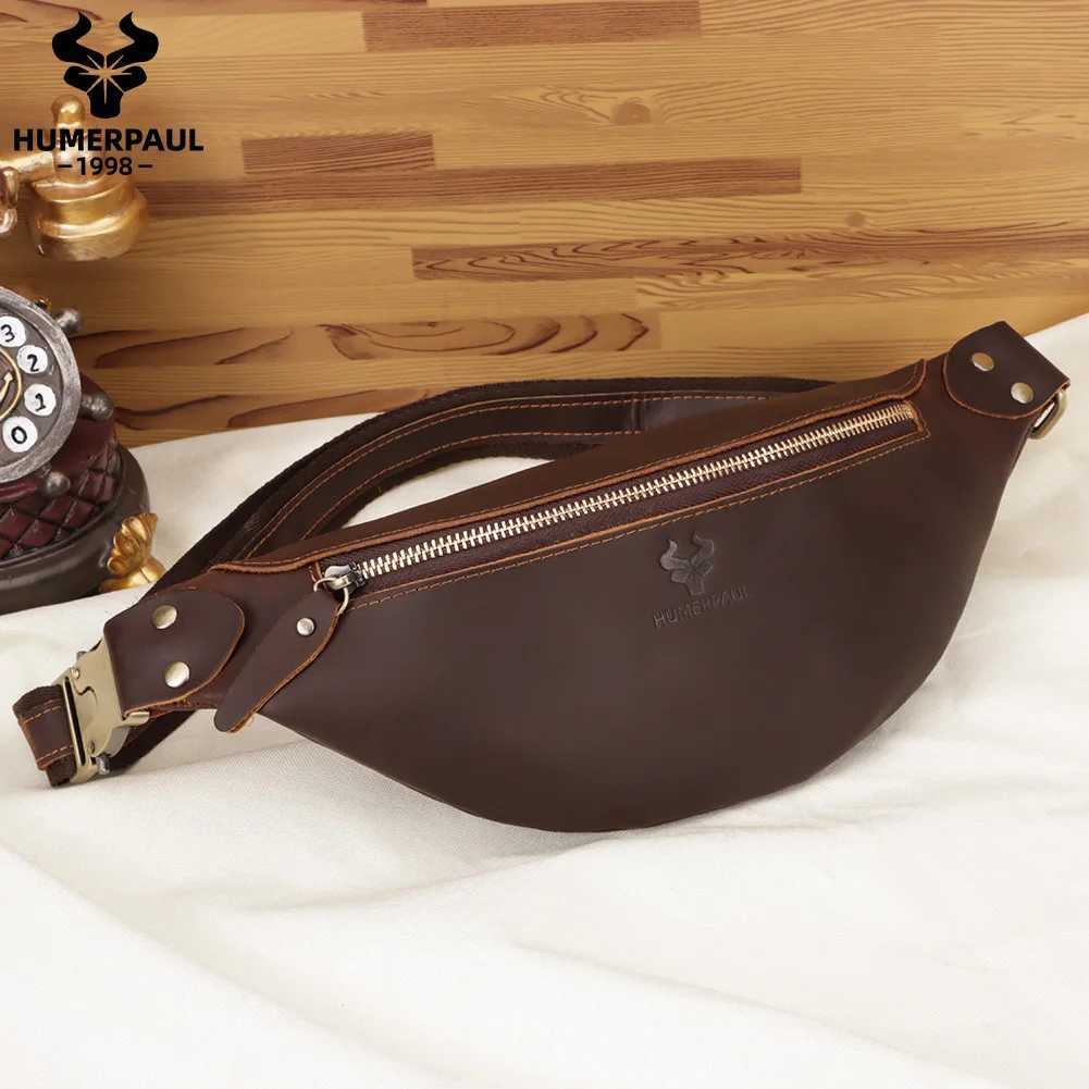 HUMERPAUL 100 Crazy Horse Leather Waist Belt Bags Fanny Pack for Cell Phone Multifunction Outdoor Travel Chest Bag Z250911