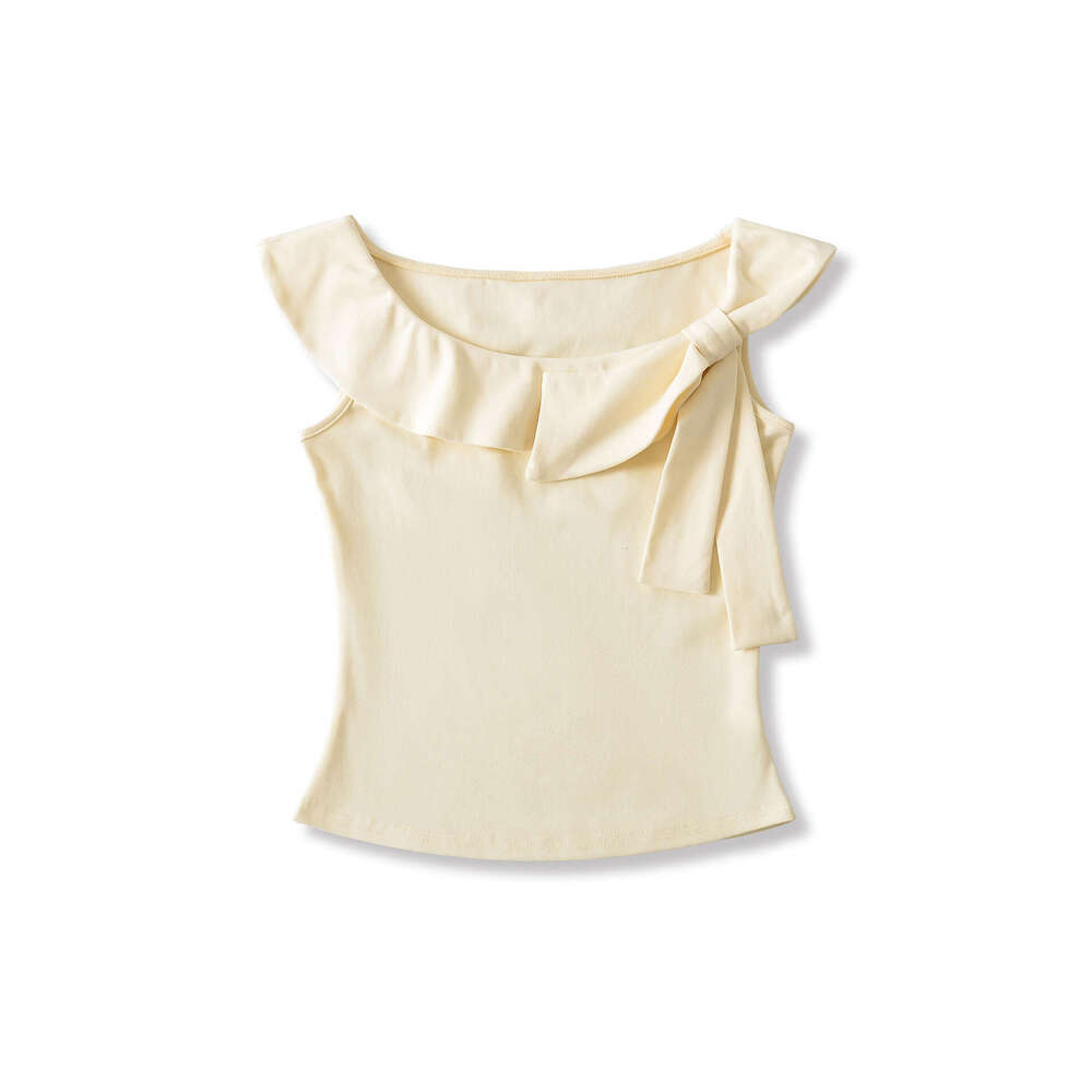 DHEssentials Summer New French Style Sweet Little Girl Three-Way Bowknot Off-Shoulder Short Sleeve T-Shirt