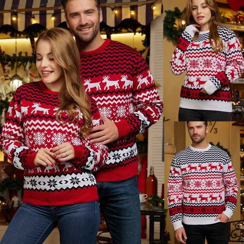 Christmas Casual Loose Knitwear Sweaters Couples Outfits O-Neck Sweater Top Holiday Party Sweatshirts Winter 2023
