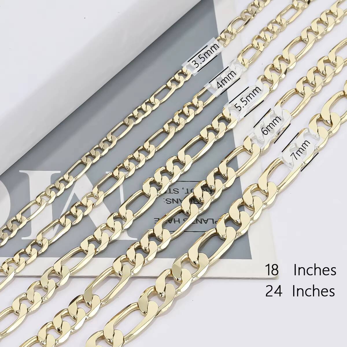CM Custom 14K Gold Plated Brass Cuban Link Chain Necklace Multiple Width Length Cut Figaro Chain for Women Mens