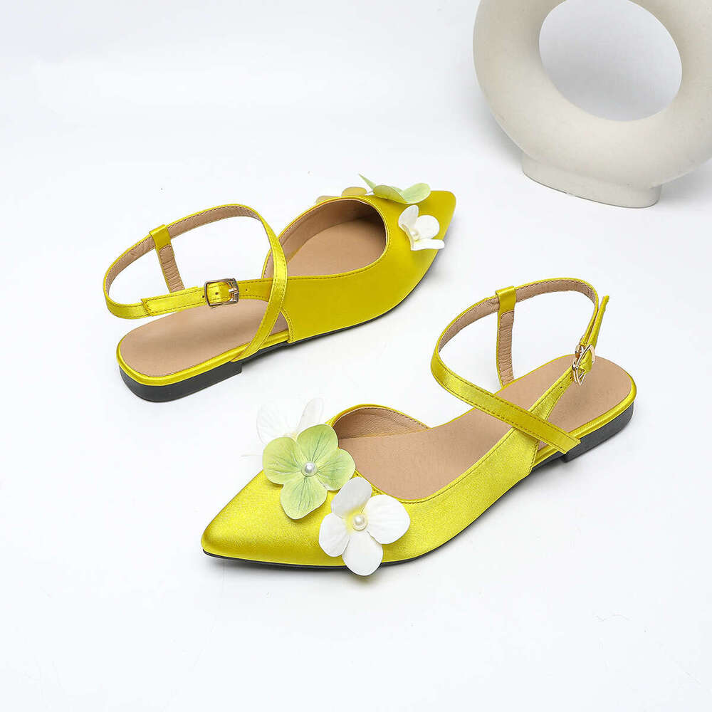 Plus Size Women's 35-43 Pointed Toe Flat Back Hollow Strap Flower Mary Designer Shoe Jane Shoes