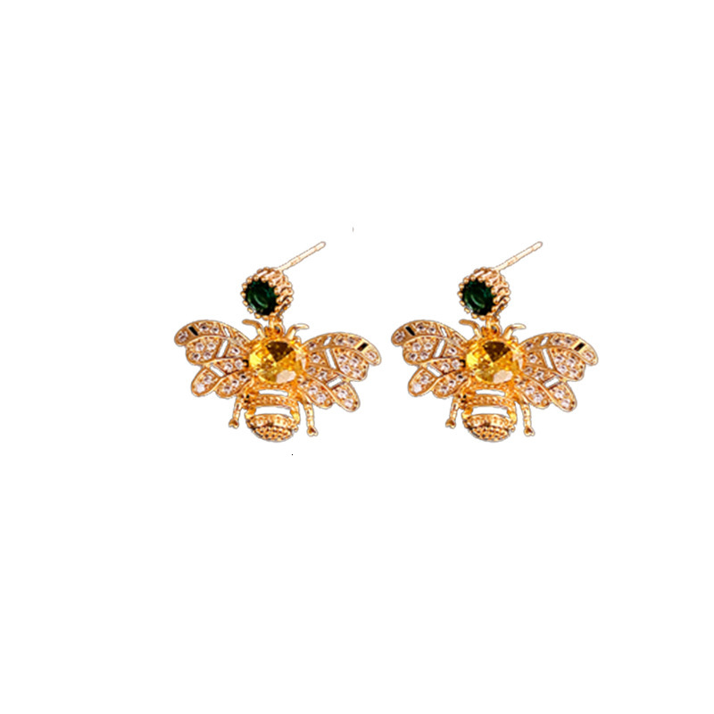 Luxury Brand Designer Jewelry Silver Needle Zircon Bee Earrings Vintage Light Luxury High-End Sense Of Temperament Personality Stud Earrings Medieval 