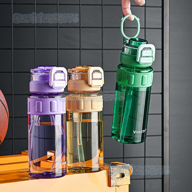 800ml Double Drinking High Appearance Summer Outdoor Sports Portable Plastic Water Bottle with Antislip Ring and Straw Student Cup H250911