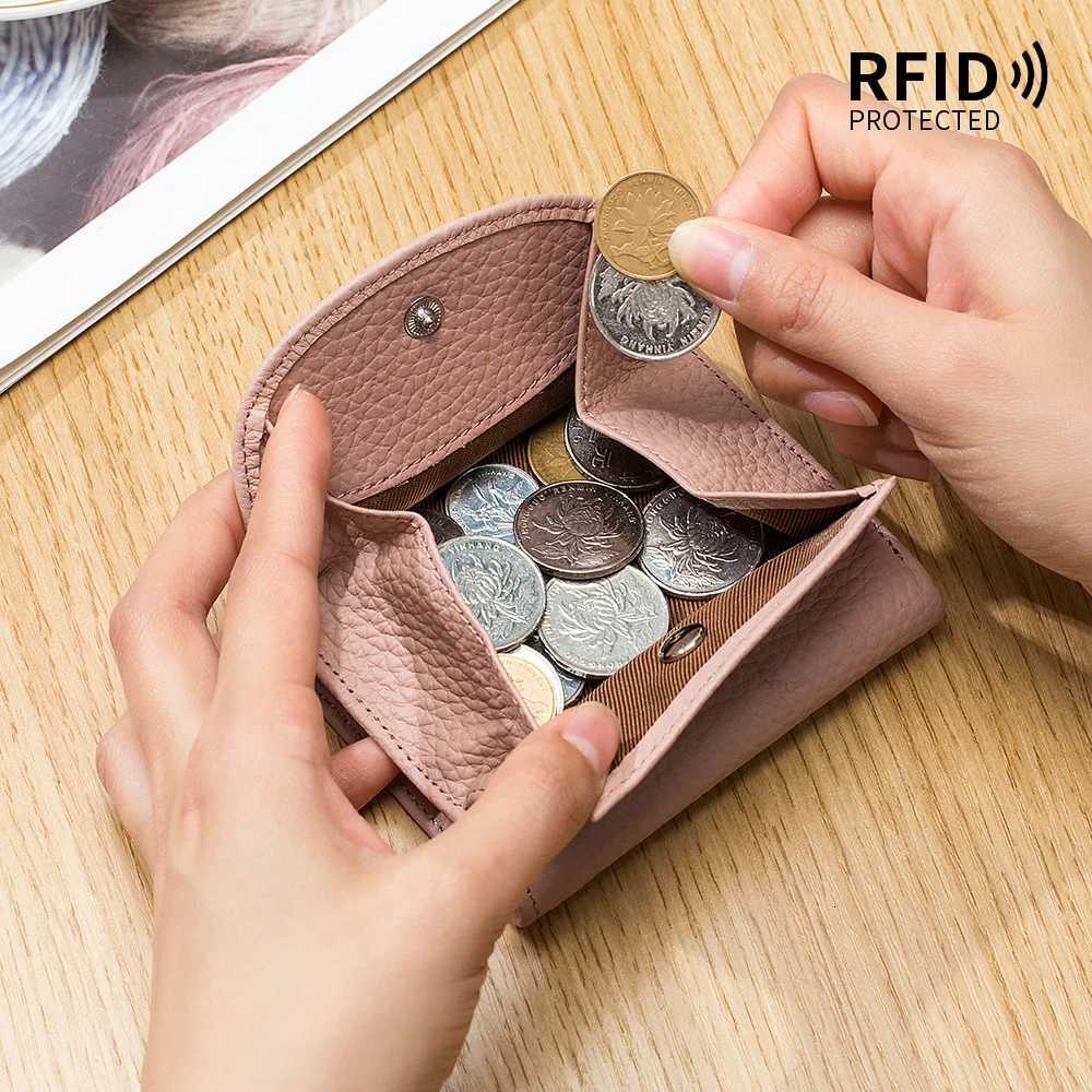New Women Genuine Leather Mini Wallet RFID Folding Simple Ultrathin Small Soft Cowhide Wallet Female Card Holder Coin Bags W250911