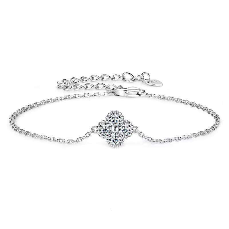 Moissanite Jewelry With Certificate Sterling Sier Clover Four-leaf Flower Adjustable Chain Bracelets for Women