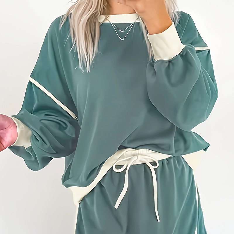 Loose sporty casual European and American fashion color-blocked short-sleeved and short-skirt set