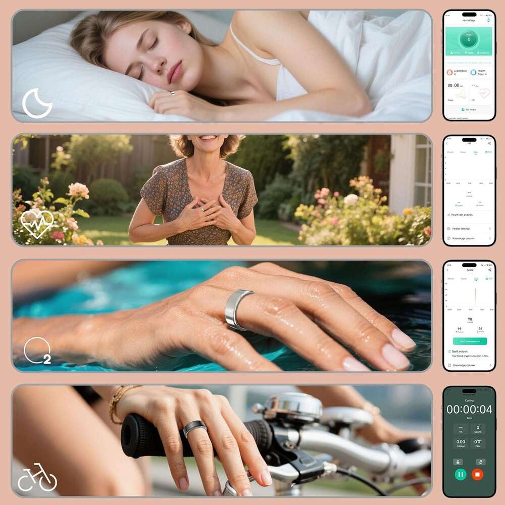 MUMUCREAM Smart Rings Women Men,Fiess Tracker Ring, APP Subscription,IP68 Waterproof,Sleep Ring for Android & iOS(Black 1-4)