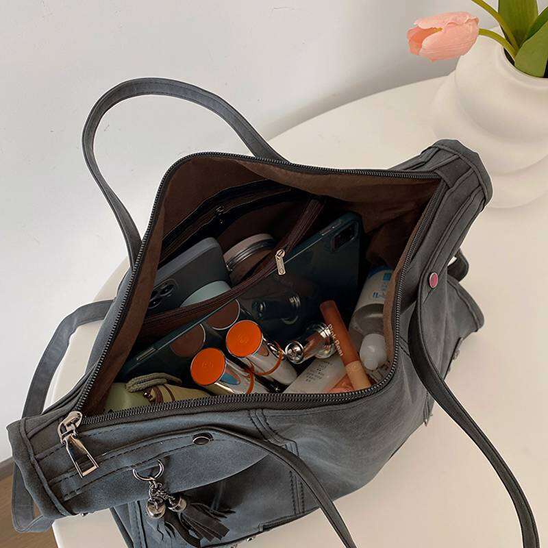 Ladies' Original Homemade Wasteland Subculture Design Retro Large-Capacity Heavy Industry Punk Rivet Slung Commuter Bag Handbag