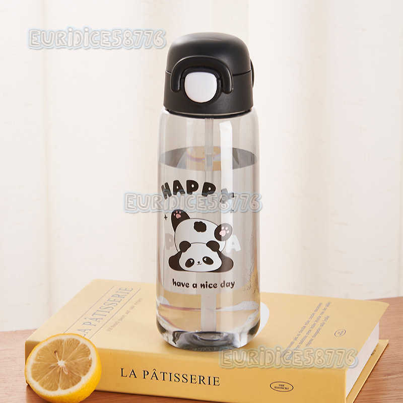 New Panda Plastic Cup Portable Cup Cute Cartoon Plastic Straw Cup Childrens Handy Cup H250911