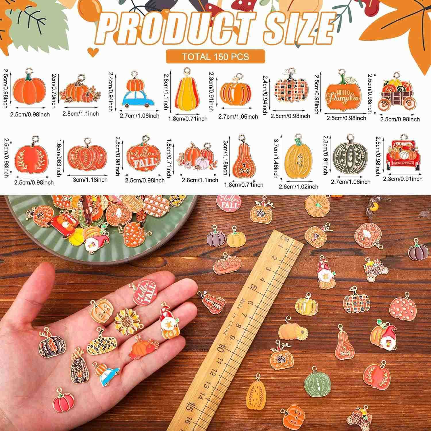 150300 Pcs Fall Charms for Jewelry Making Pumpkin Autumn Thanksgiving Charms for Crafting DIY Necklaces Earrings Making and DecorationW250911