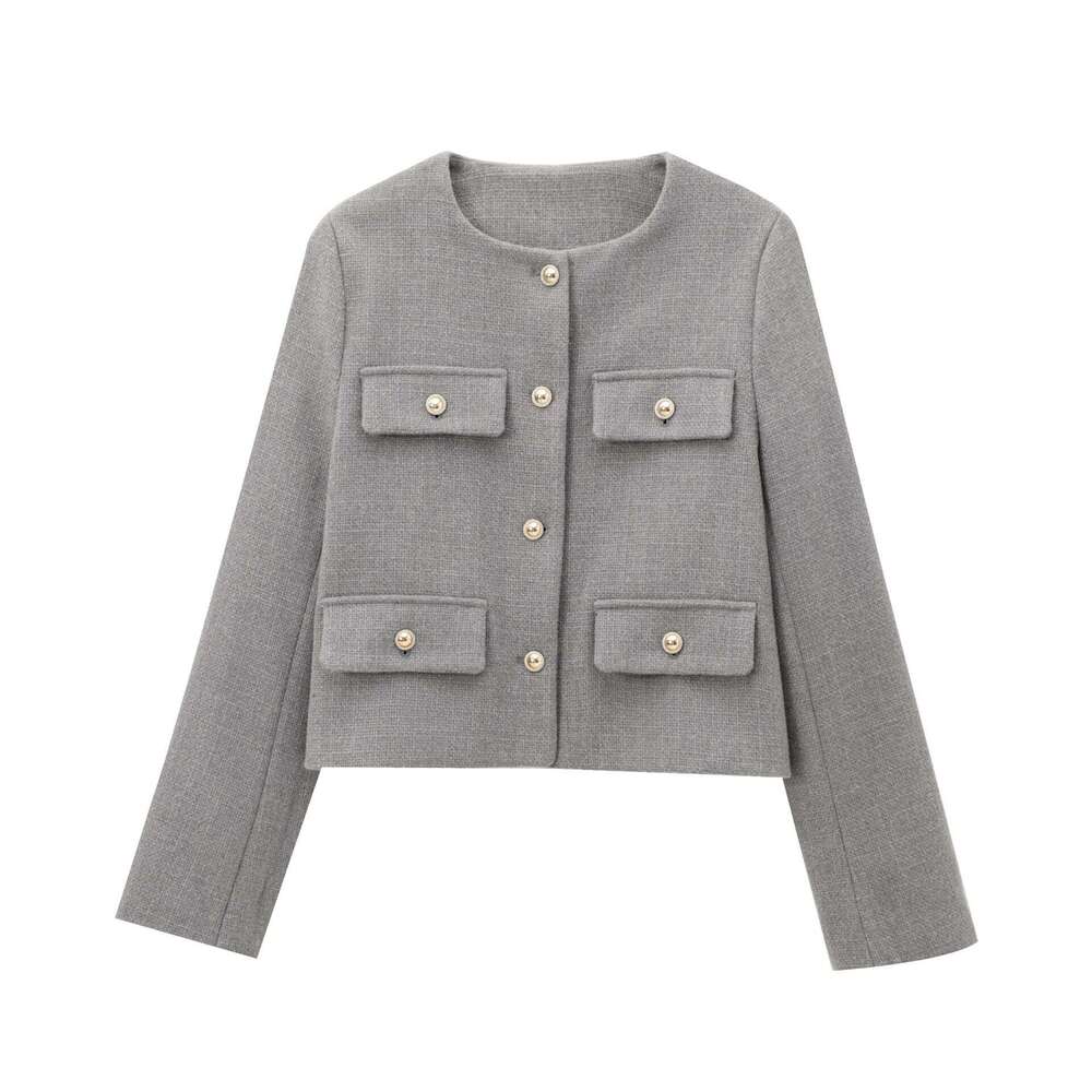 DHEssentials 2025 Fashion Women's Clothing Long Sleeve Versatile Little Chanel Style Top with Flap Decoration Short Blazer