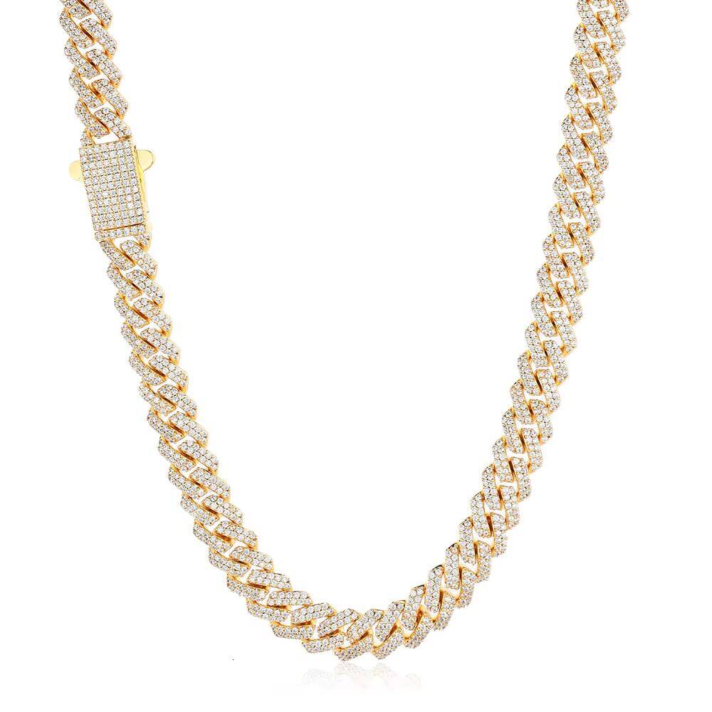 NUOYA Hip Hop Fashion Jewelry 8mm Custom Iced Out Diamond Cuban Chain 18K Gold Plated Prong Cuban Link Chain Necklace