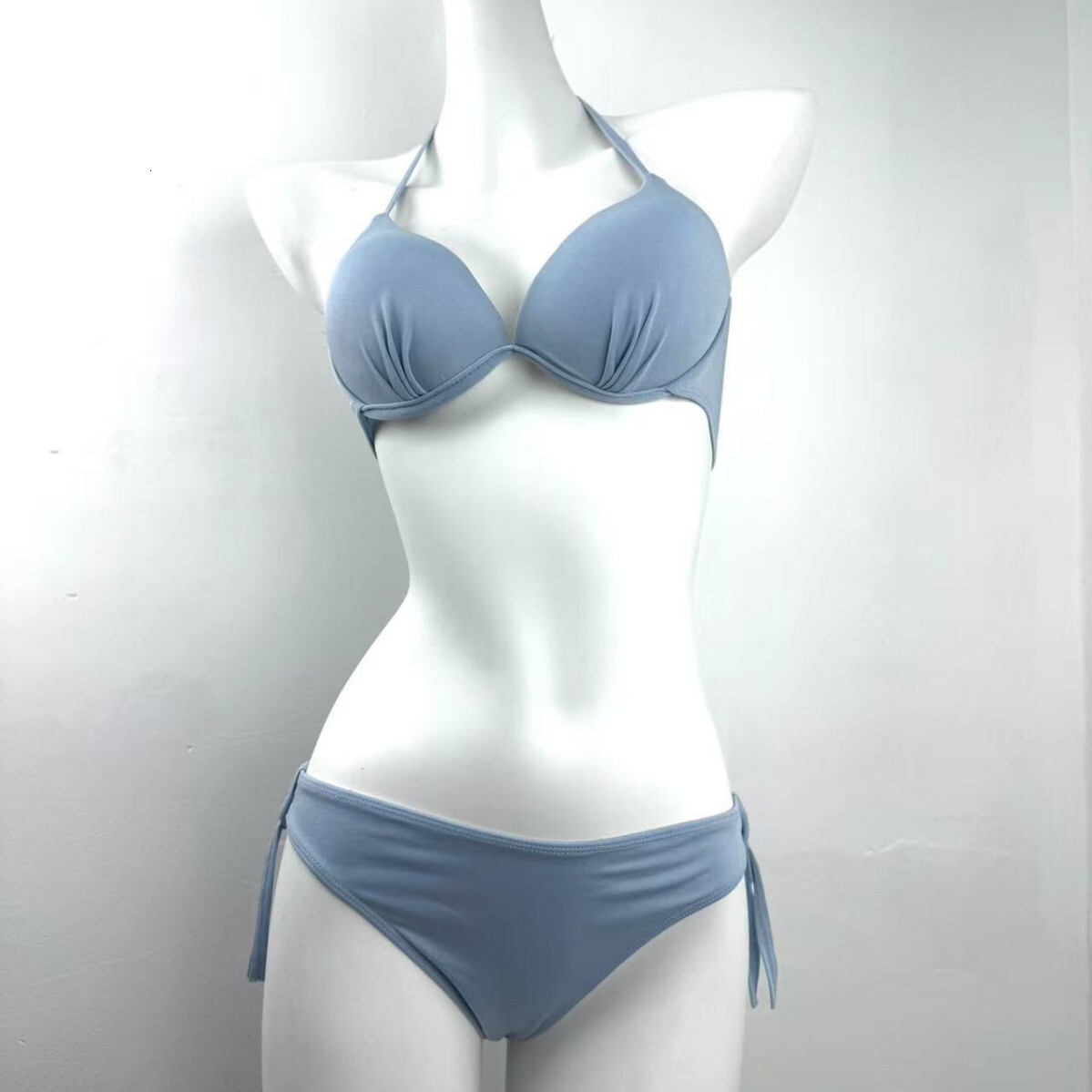 Bikini Two-Piece Swimsuit for Women, Solid Color, Fashionable, Sexy, Underwire, Push-Up, Sweet Girl Vacation Swimwear