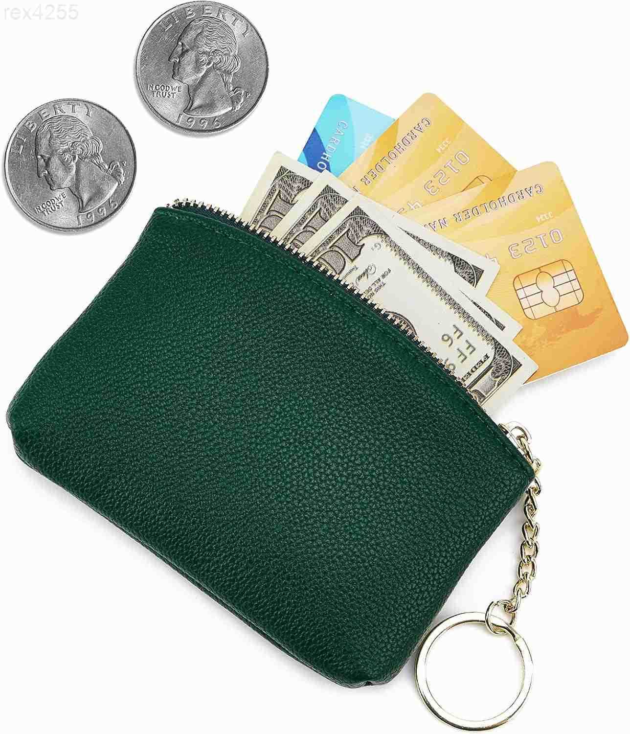 Artificial Leather Coin Purse Change Purse With Key Chain Ring Zipper For Men Women A GreenW250911