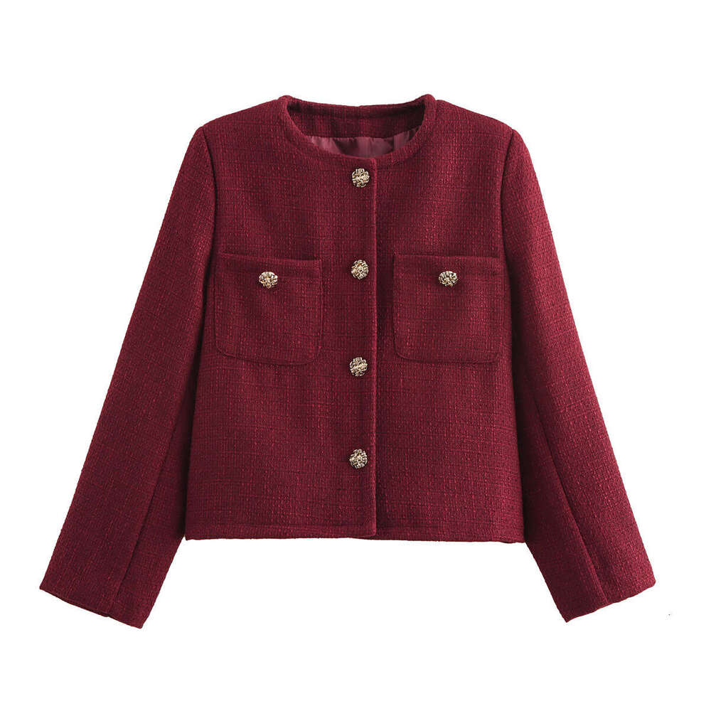 DHEssentials 2025 Fashion Simple Elegant High-end Round Neck Loose Chanel Style Solid Color Jacket