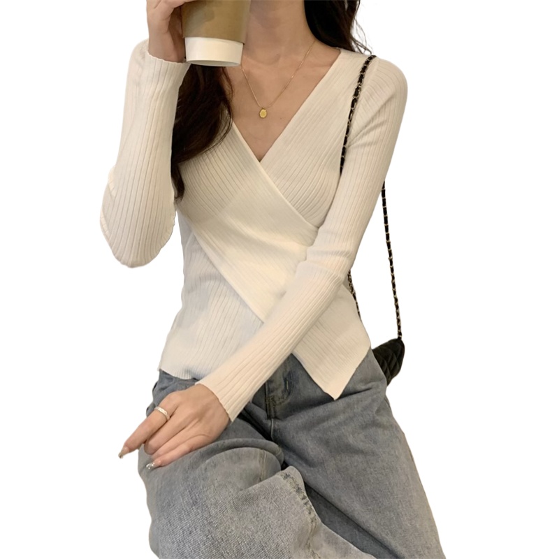 Winter Knitwear Tops Fashion Female Long Sleeve Skinny Elastic Casual V-neck Knitted Shirts Women Pullover Sweaters