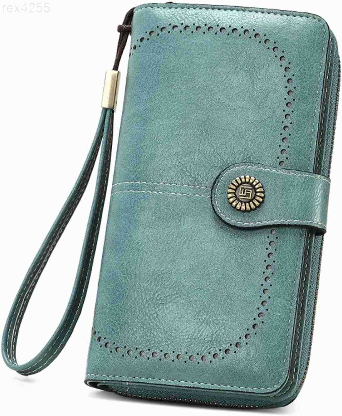 Red Wallet for Women PU Leather Large Capacity RFID TriFold Wallets with Wrist Strap and Zipper for Hold Credit CardsCell PhonesKeys Girlfriends Mothe