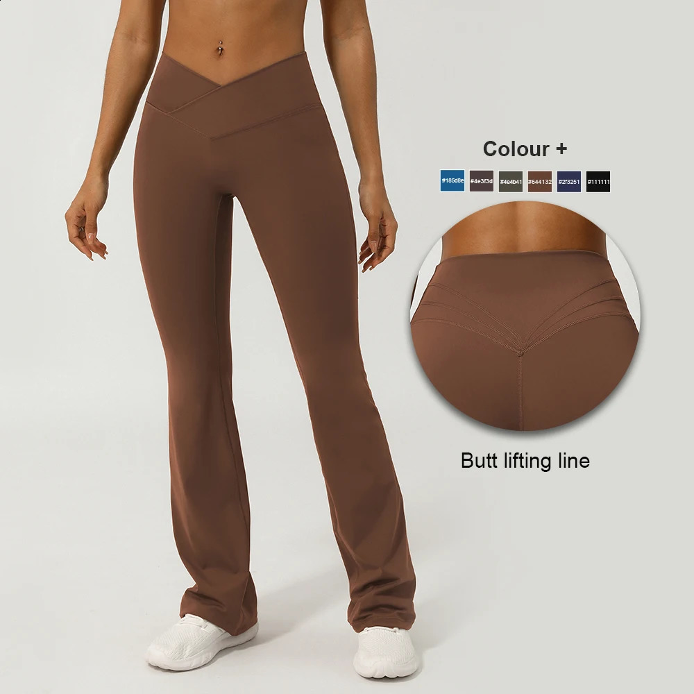 V-Cross Fitness Flare Pants Lifting Buttocks Cross Waist Yoga Sport Leggings Gym Outdoor Acticewear Workout Wide-Leg Pants 250823