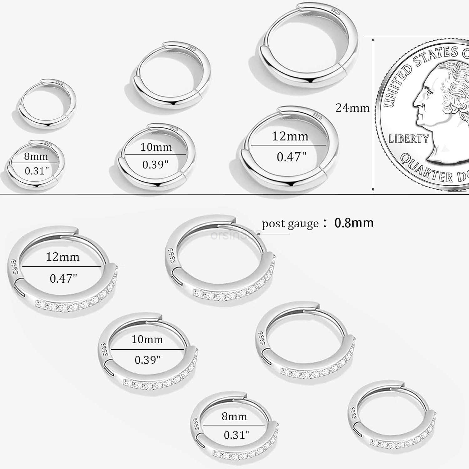 6 Pairs 925 Sterling Silver Small Hoop Earrings for Women14k Real Gold Hypoallergenic Tiny Cubic Zirconia Cartilage Huggie Earring Sets for Multiple P