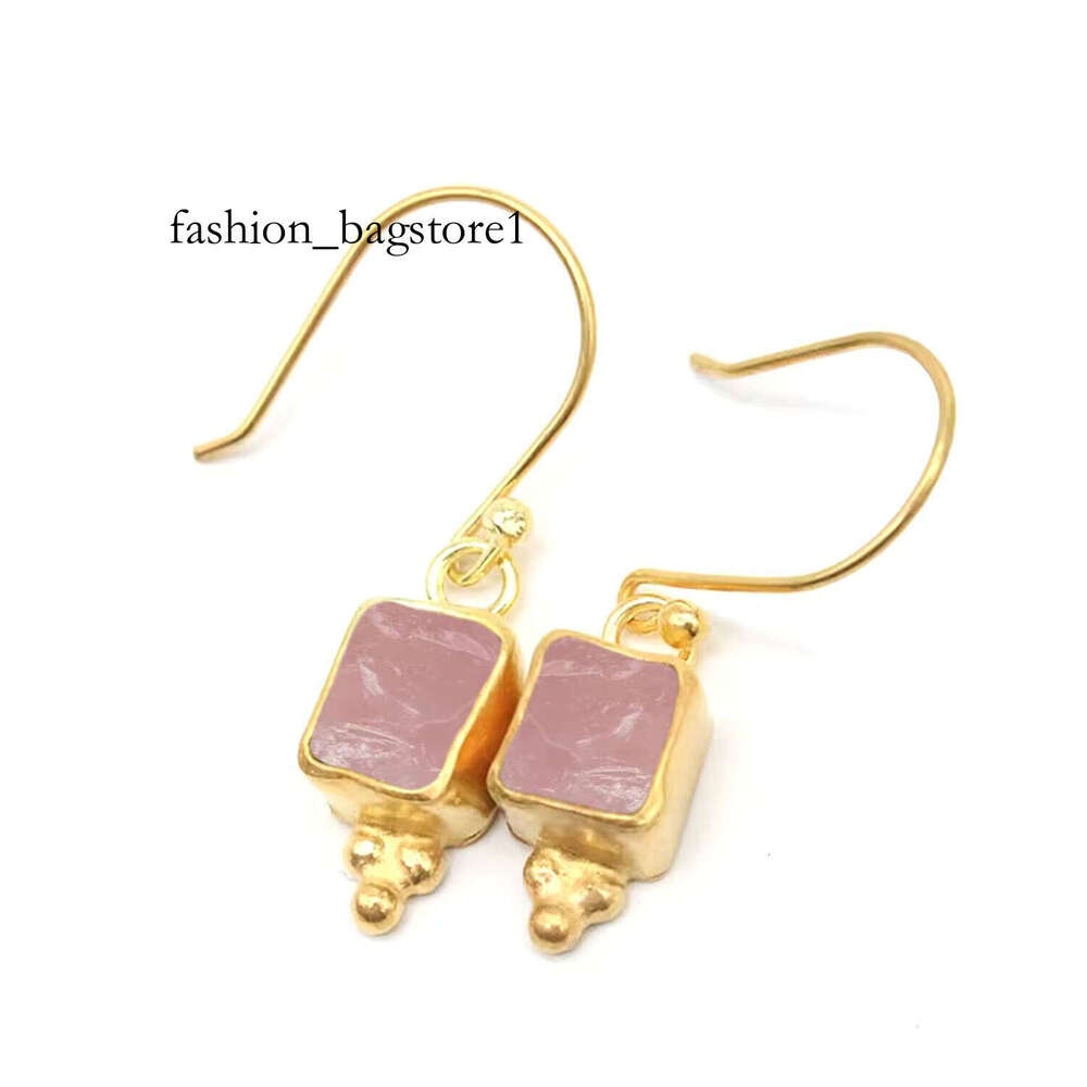 Wholesale Rough Rose Quartz Gemstone Earrings Fancy Collet Setting Gold Vermeil Sterling Sier Metal Moissanite Dia