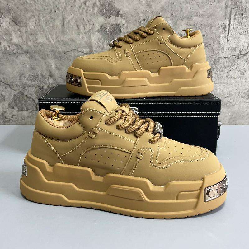 Men's Design White Thick Sole Trendy Sneakers Versatile Height-Increasing Loafers Fashionable Casual Shoes