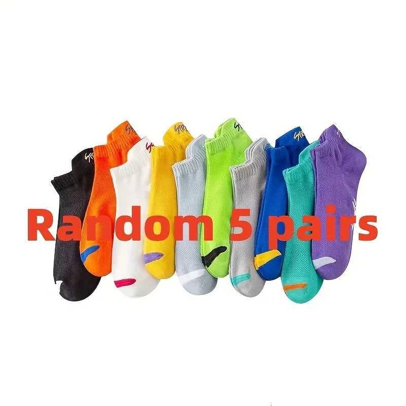 Random 5 Pairs of Mens Boat Socks Thin Mesh Breathable and Deodorant Sports Socks D250911