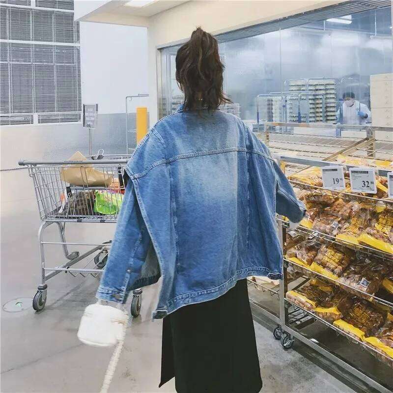 Superaen Design Denim Women's Spring Autumn New Korean Loose Oversize Bat Sleeve Jacket Coat