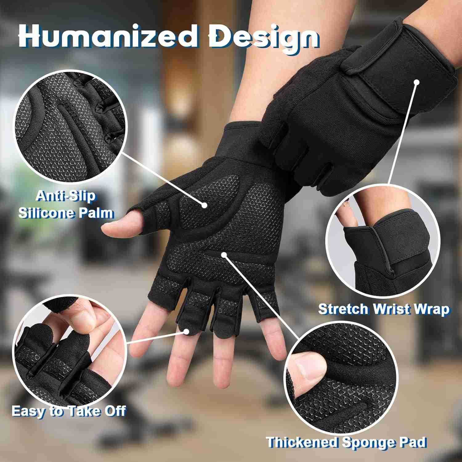 Workout Gloves for Men and Women Breathable and Comfortable Exercise Gloves with Wrist Support for Weightlifting Cycling Rowing and Gym Training Black