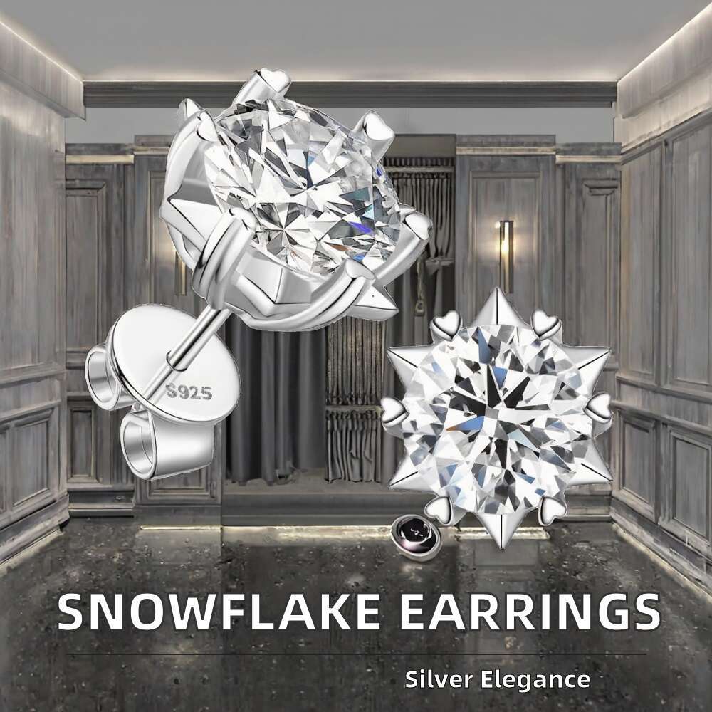 Sterling Sier Snowflake Earrings with Lab Grown Moissanite Hexagram Simple Elegant Temperament Jewelry