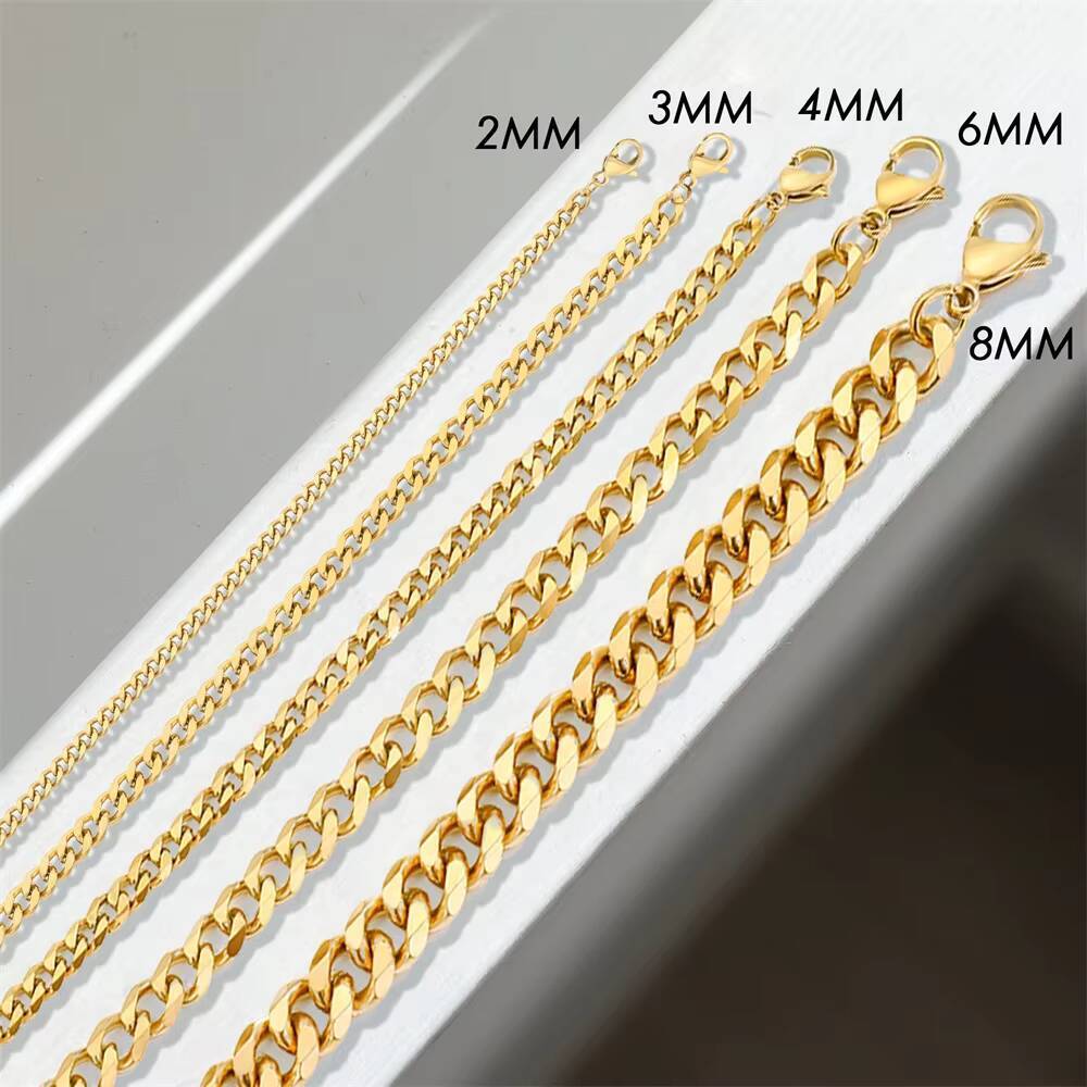 EManco Stainless Steel Womens Cuban Link Chain Necklace Hip Hop Punk Choker Colar Anniversary 2MM3MM4MM6MM8MM Sizes