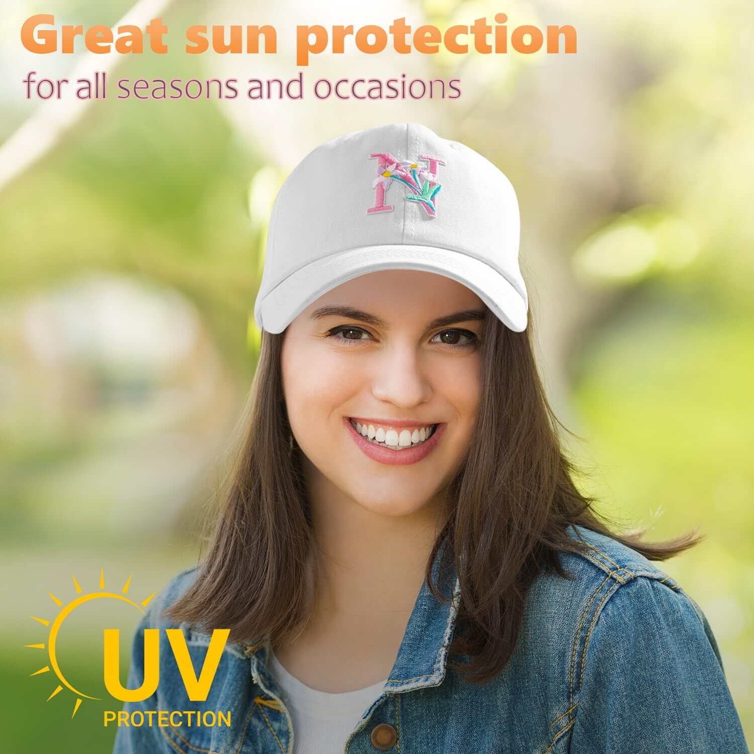 Womens Cotton White Baseball Cap for Travel, Running, Tennis, Golf, Camping, Adjustable Unstructured, Breathable