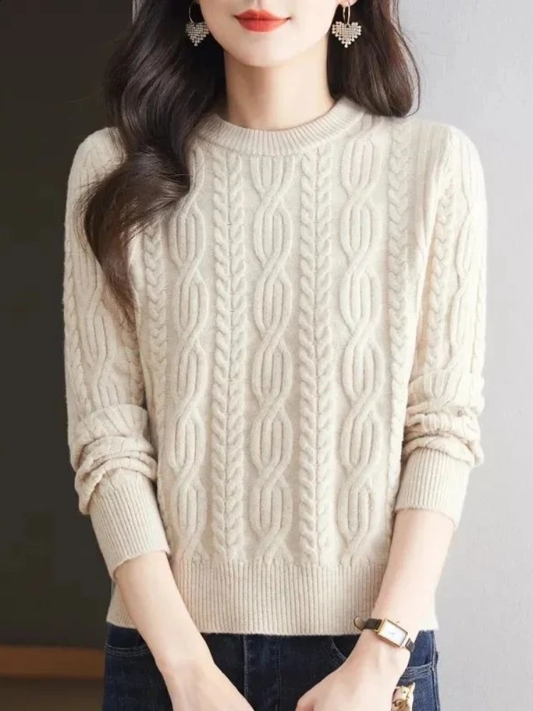 Casual Knitted Long Sleeve Womens Sweater Cashmere Oneck Pullover Autumn And Winter Loose Solid Color Tops 250911