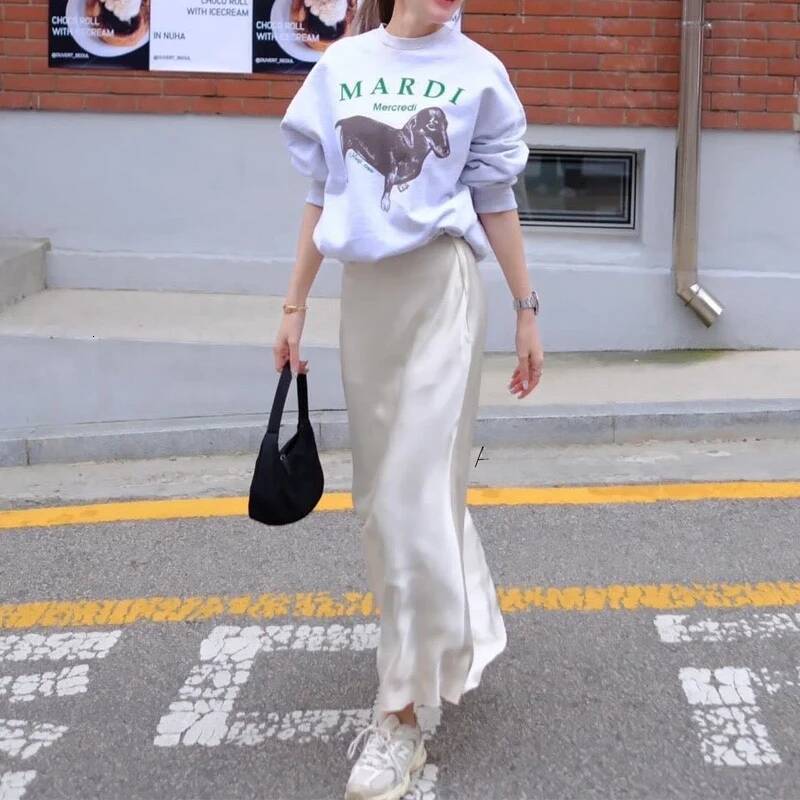 HAXO Women's Summer Elegant Satin Stylish Lady High Waist Skirts Cylinder Green Black Skirt Woman Office Street Wear dongdumaoyi