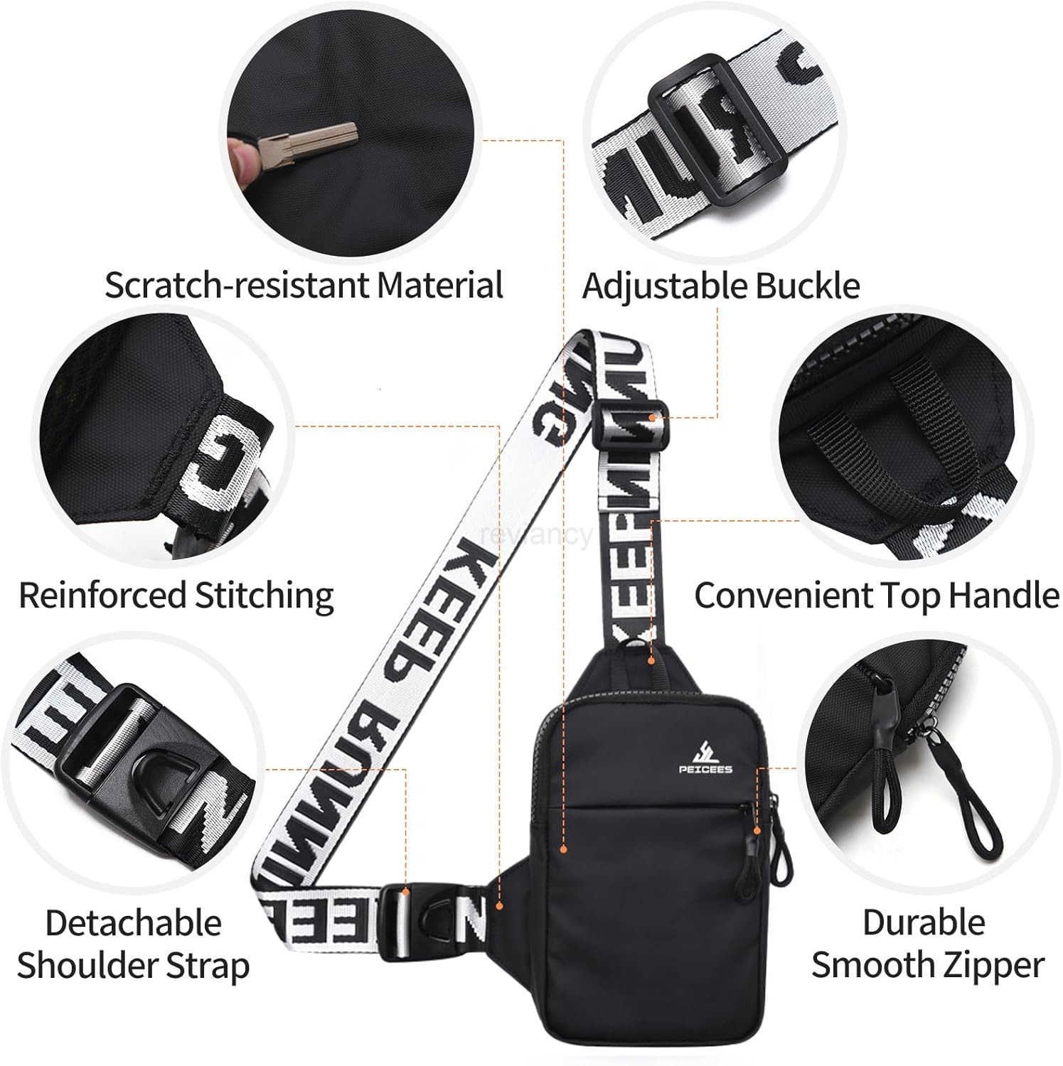 Mini Crossbody Sling Bag Chest Bag Dual Pocket Water Resistant Fanny Pack Running Phone Holder for Men Women Workout Travel BlackW250911