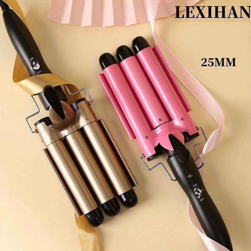 25Mm Three-Tube Egg Roll Curling Rod With Two Temperature Controls, Fast Heating Portable Curler For Wavy Hair
