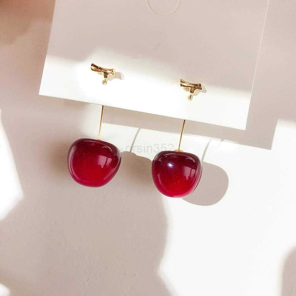 3D Red Cherry Drop Earrings Cute Fruit Gold Dangle Earrings Charm Jewelry Gift Earrings for WomenW250911