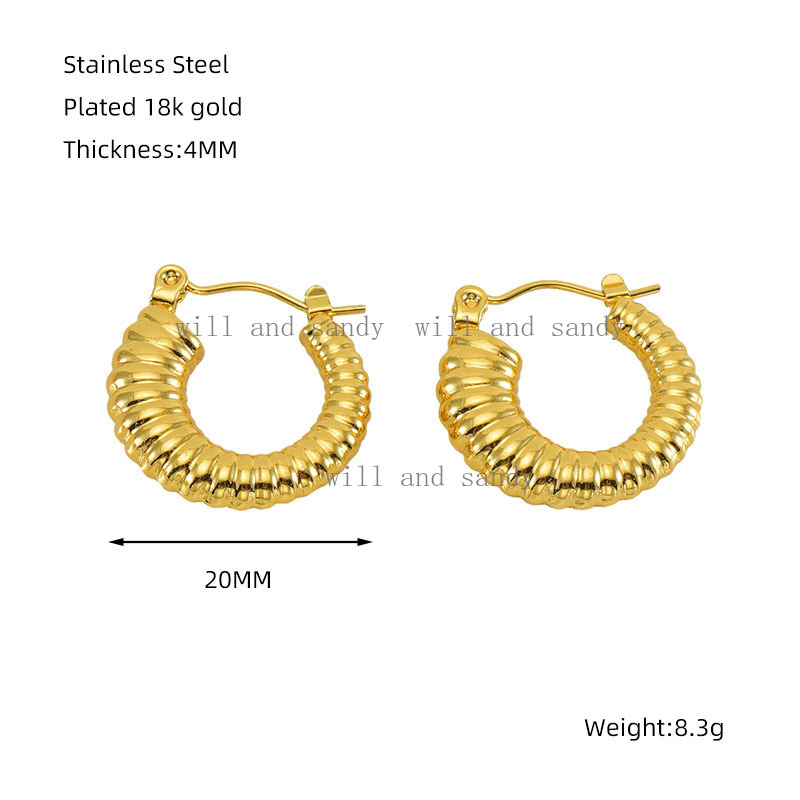 Non Tarnish 18K Gold Braid Hoop Earrings Shining Stainless Steel Buckle Earring Wedding Bridesmaid Earrings for Woman Girls Hip Hop Fashion Luxury Jew