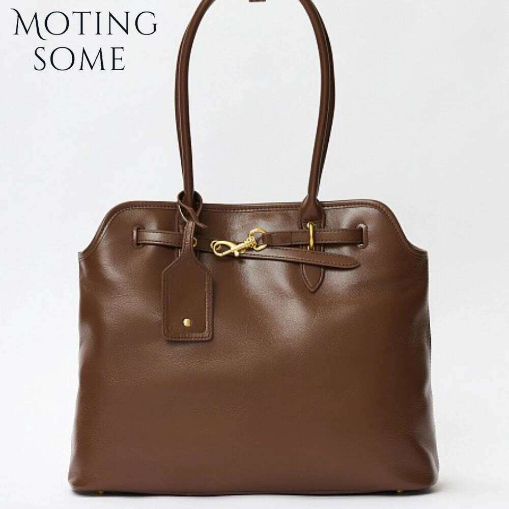Motingsome Natural Cowhide Skin Roomy Women Shoulder Designer Bag Fashion French Style Chic Lady Casual Tote