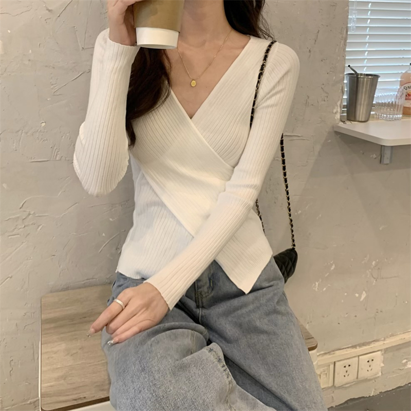 Winter Knitwear Tops Fashion Female Long Sleeve Skinny Elastic Casual V-neck Knitted Shirts Women Pullover Sweaters