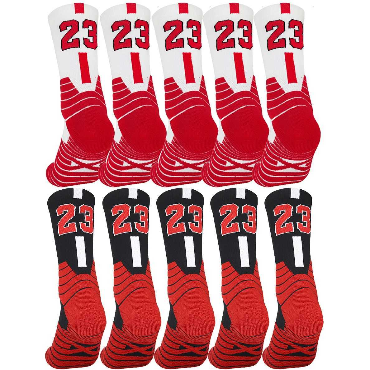10Pairs men women number 23 Grippy Bottom Athletic Socks for Football Basketball Baseball Rugby Soccer Cycling Running D250911