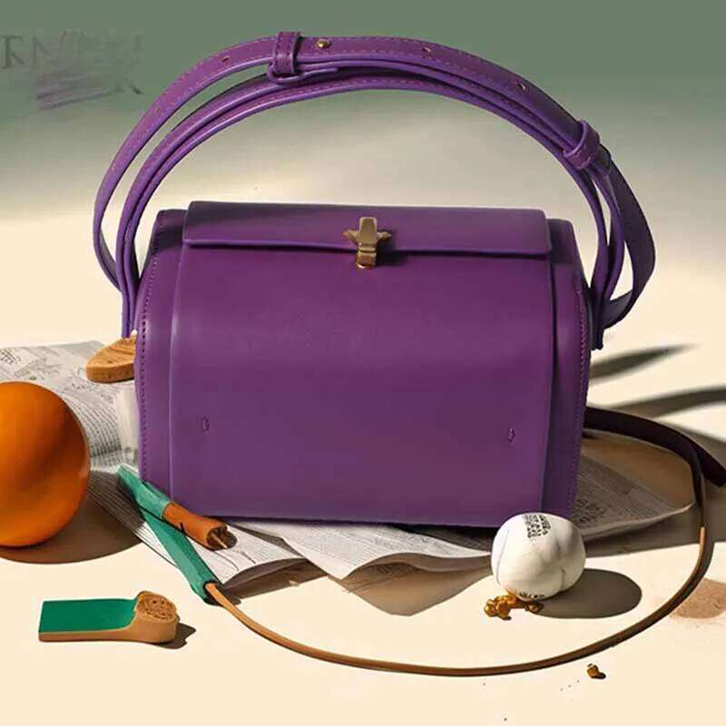 Hand Held Bags Women S New Fashion Lock Design Berry Purple All Match Niche Light Messenger Bag