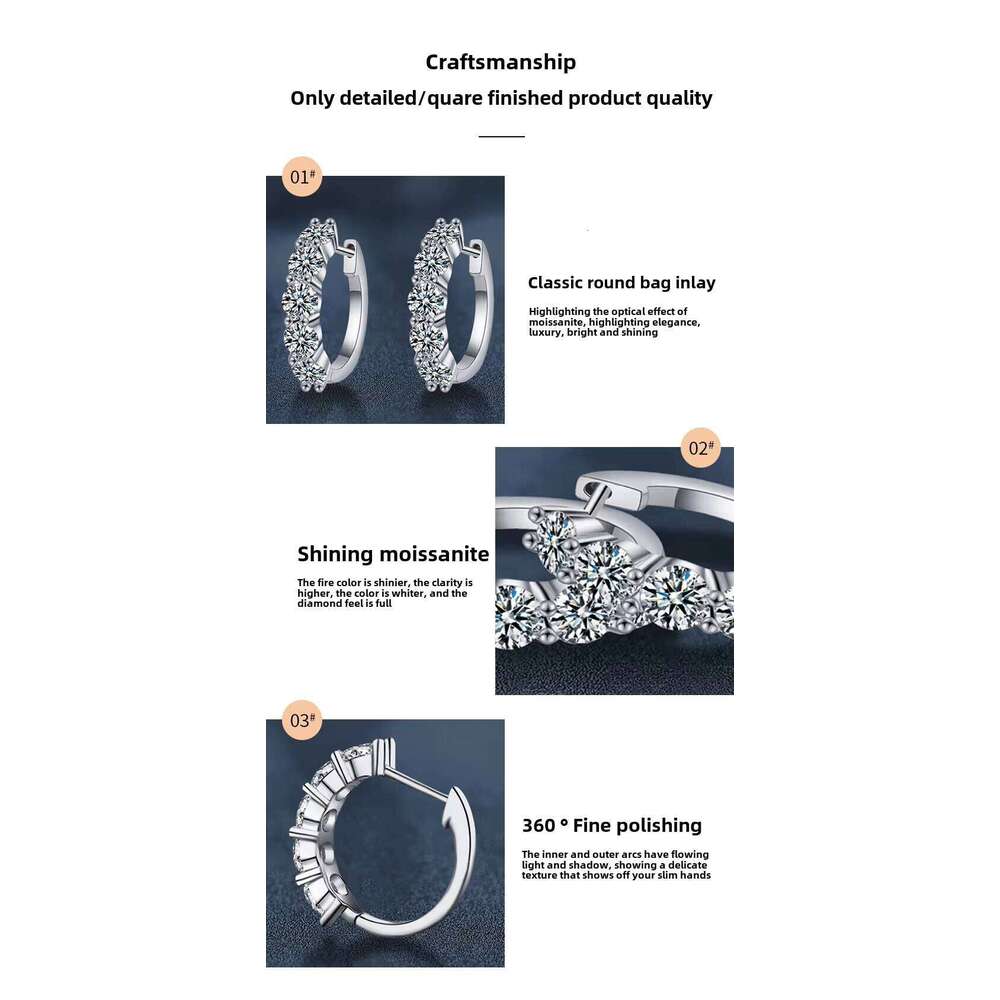 Moissanite Earrings Elegant Cross-Border Jewelry for Hot Sale Fashionable Pure Sier Ear Studs