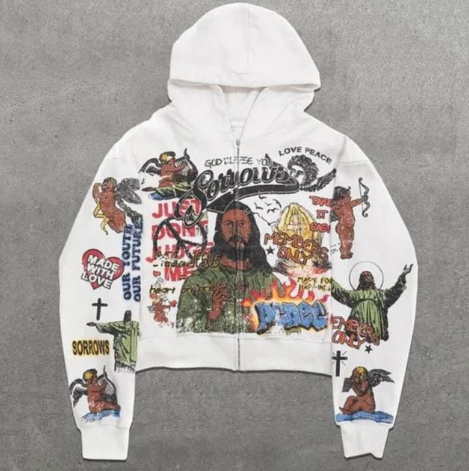 American Retro Harajuku Casual Loose Cotton Zipper Hoodie Men Street Hip-hop Fashion Versatile Oversized Sweatshirt Women250806